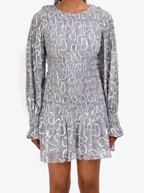 LoveShackFancy Gray Smocked Sequin Mini Dress